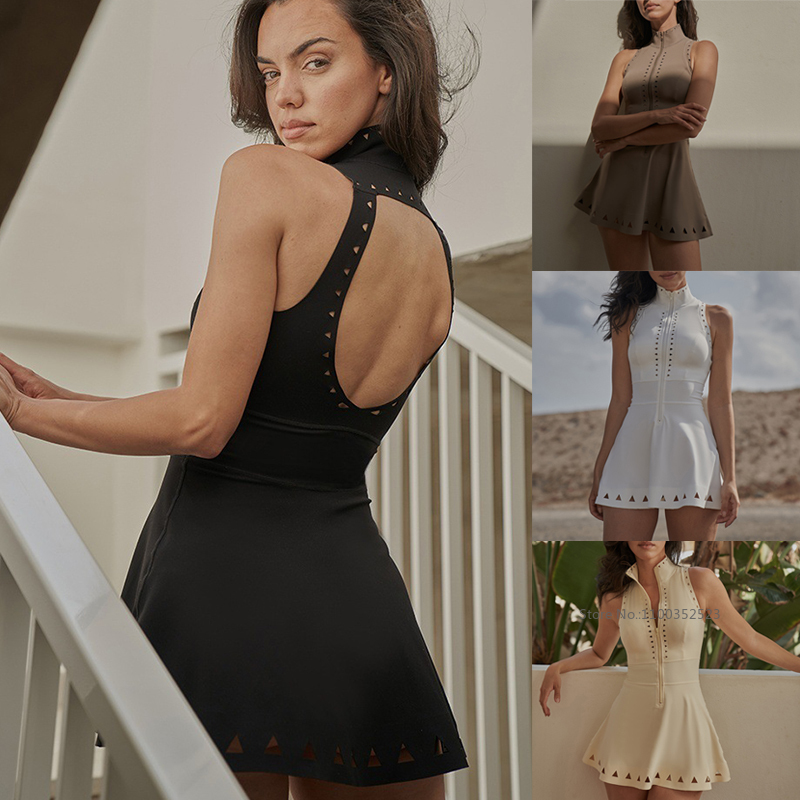 Yoga Fitness Dress - Women Cargo Tennis Dress Sleeveless Zipper