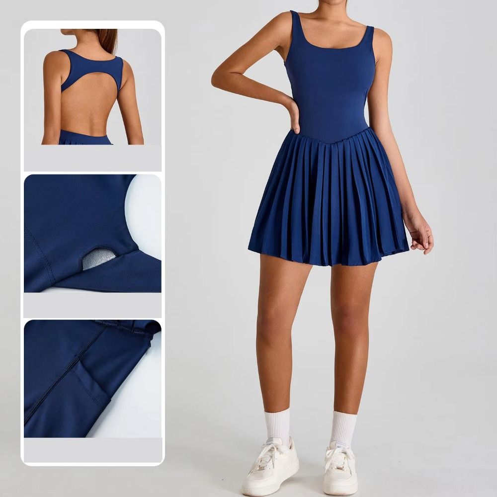 Yoga Fitness Dress - Hollow Out Women Tennis Dress Sleeveless