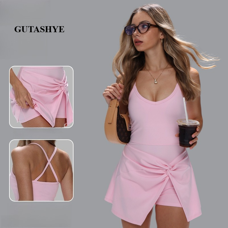 Women Spaghetti Strap Fake Two - Yoga Fitness Dress avis et prix