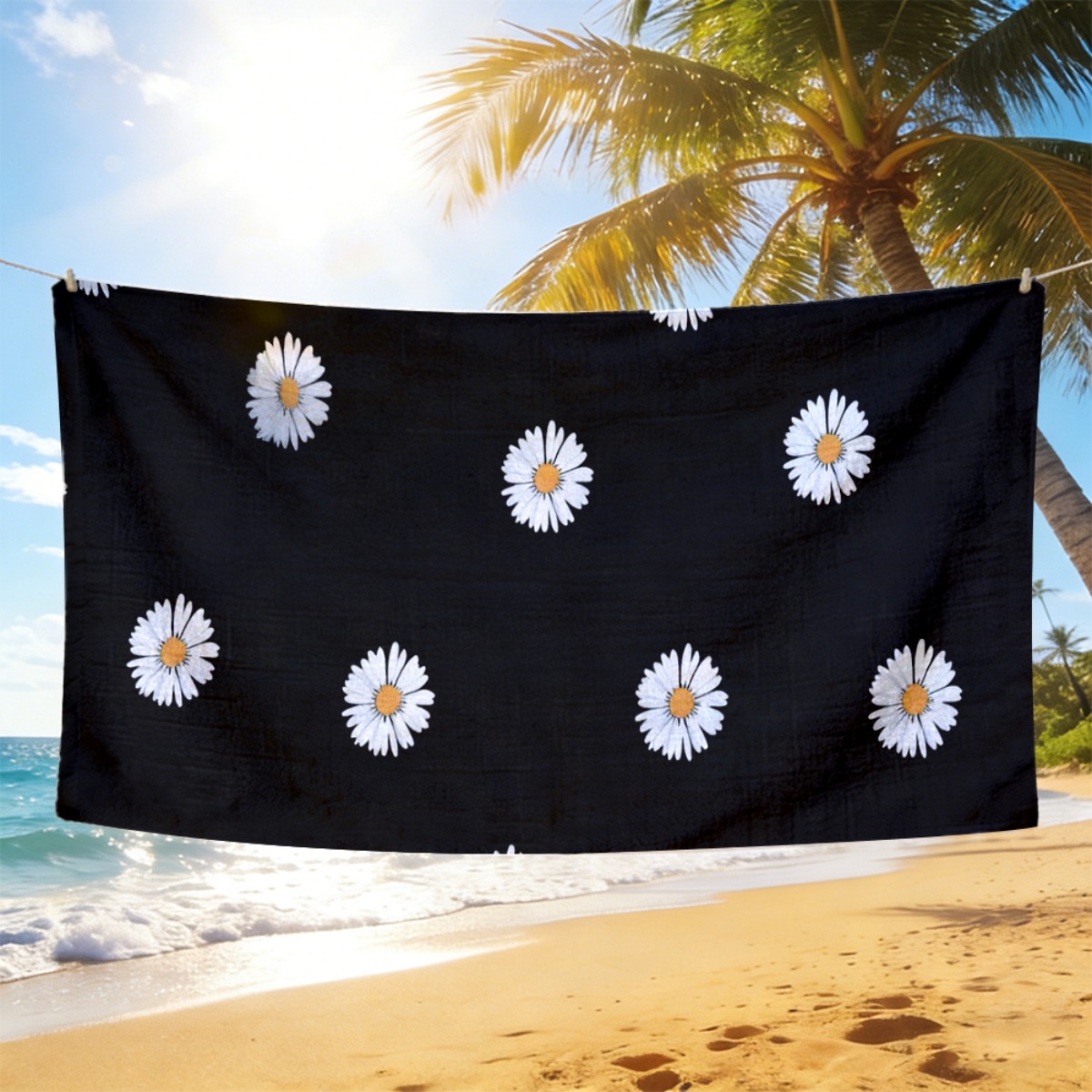 1pc Black Beach Towel with Whi - Yoga Fitness Holiday avis et prix